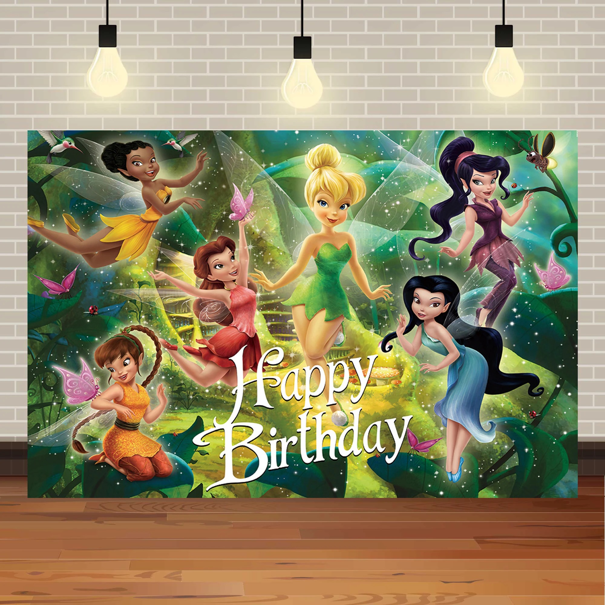 Tinker Bell Fairies Background Girl Birthday Party Supplies Decoration Silvermist Cartoon Baby Shower Banner Photo Background