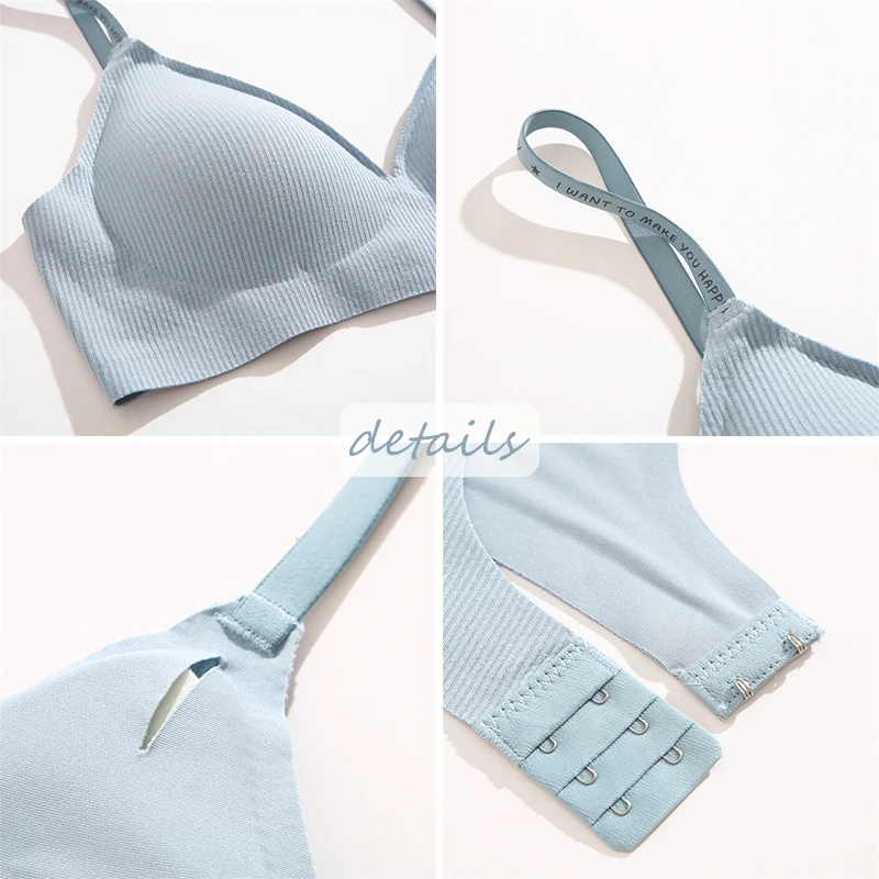 FINETOO 3 개/대 여성 무선 브래지어 깊은 V 패딩 Bralette S-XL 유행 스트라이프 뜨개질 브래지어 섹시한 숙녀 브래지어 속옷