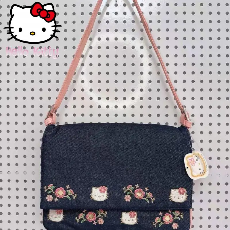 

Kawaii Hello Kitty The Single Shoulder Bag Cute Anime Cartoon Cowboy Embroidered Printed Underarm Bag Creative Couple Gifts