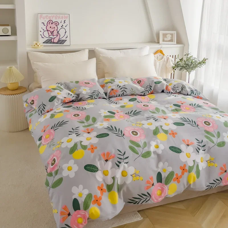 1Pc 100% Cotton Colorful Flowers Duvet Cover Queen/King Size Quilt Cover for Kids Boys Girls Soft Skin-friendly Bedroom Bedding