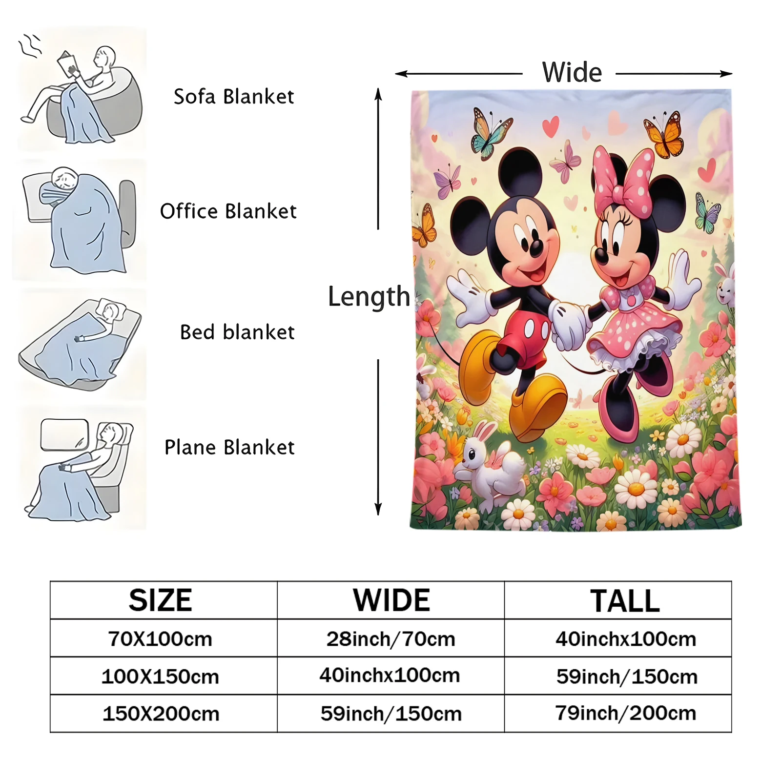 Kawaii Mickey Minnie Print Flanellen Deken Warme Gooi Deken Thuis Bank Lunchpauze Dekens Zachte Kinderen Student Dutje Deken