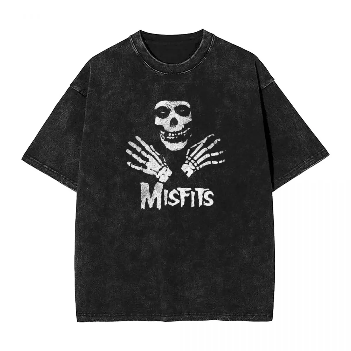 Misfits Skull woman Men Washed T-Shirt Hot stamping Print Tees,Harajuku Cotton Tshirt Men's Summer Short Sleeve Tees