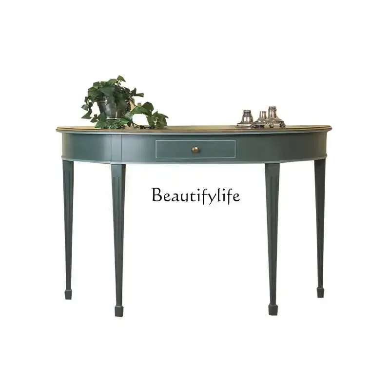 

LXFrench retro solid wood porch cabinet living room American decorative home art semi-round narrow porch table