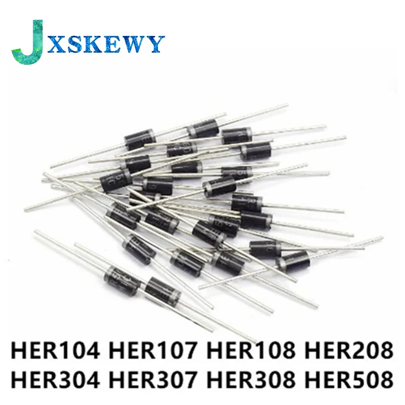 20Pcs HER104 1A 300V HER107 HER108 1A 1000V HER208 2A 1000V HER304 HER307 3A 800V HER308 3A HER508 5A super fast recovery diode