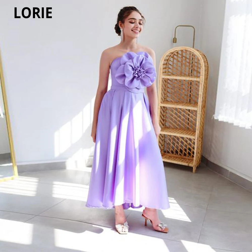 

LORIE Lilac Prom Dresses Ankle Length A-line Sharonsaid Vintage Satin Flower Strapless Formal Occasion Dresses Robes De Soirée