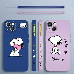 Мультяшный S-SnoopyS для Apple iPhone 15, 14, 13, 12, 11, XS, XR, X, 8, 7 Pro, Max Plus, мини-чехол для телефона с жидким левым шнуром