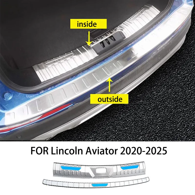 FIT FOR Lincoln Aviator 2020-2025 Stainless steel black chrome Trunk outside inside Bumper Protector cover sill guard Trim