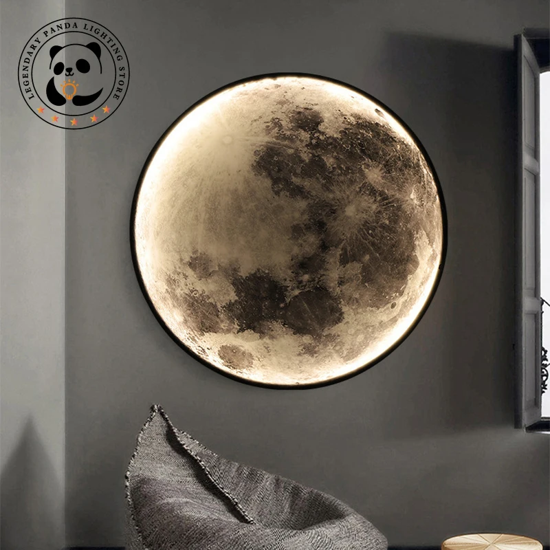 

Nordic Modern Wall Lamp Luxury Originality Round Moon Mural Light Fixture Bedroom Bedside Parlor Hotel Villa Homestay LED Sconce