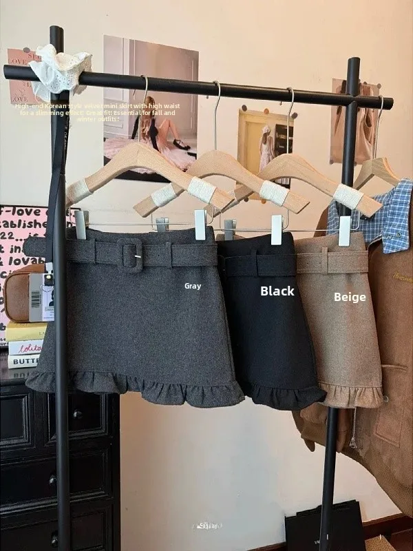 

Женская зимняя шерстяная короткая юбка больших размеров А-силуэта с деревянными оборками, не просвечивающая, с высокой талией, для повседневной носки