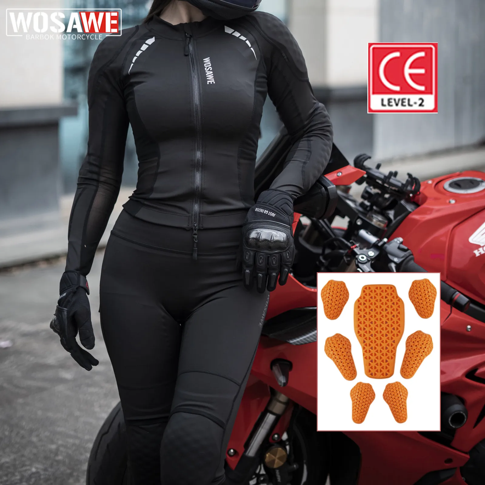 

WOSAWE Summer Breathable Motorcycle Jacket Women Tight Moto Body Armor Clothing Female Biker Jacket CE Motorbike Protective Gear