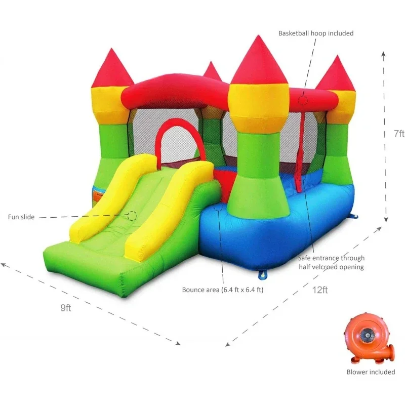 Bounceland Bounce House Castle with Basketball Hoop Inflatable Bouncer, Fun Slide, Safe Entrance Opening,