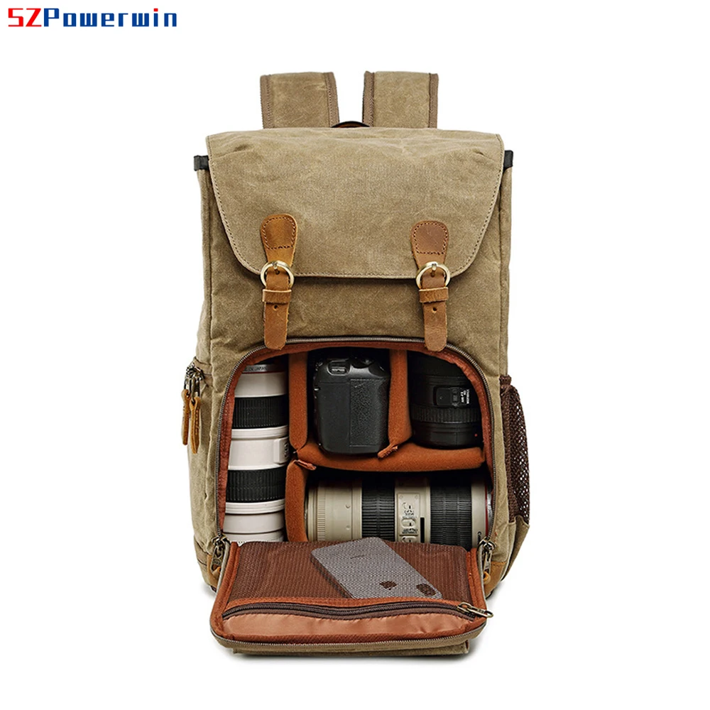 Powerwin Waterproof Camera Backpack Canvas Batik DSLR SLR Photo Studio Bag For Canon/Nikon 15 Inch Laptop Lens Tripod Phone