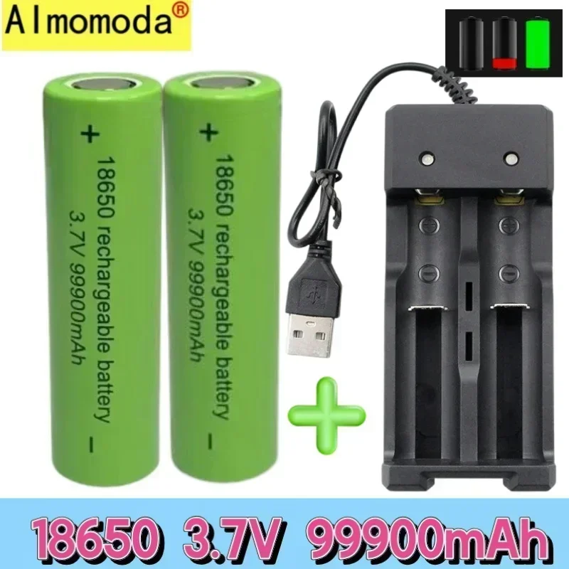 original 18650 battery with large capacity 99900Mah 3.7V+charger toy flashlight lithium-ion rechargeable battery, free shipping