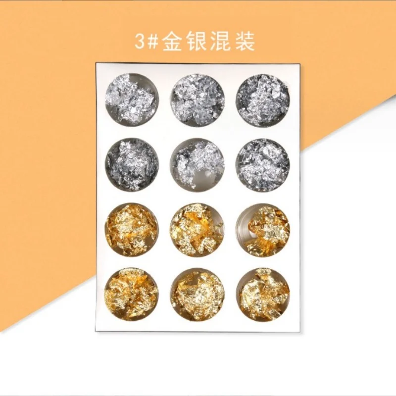 Nail stickers, nail decorations, gold and silver foil, a box of 12 nail DIY handmade decorations