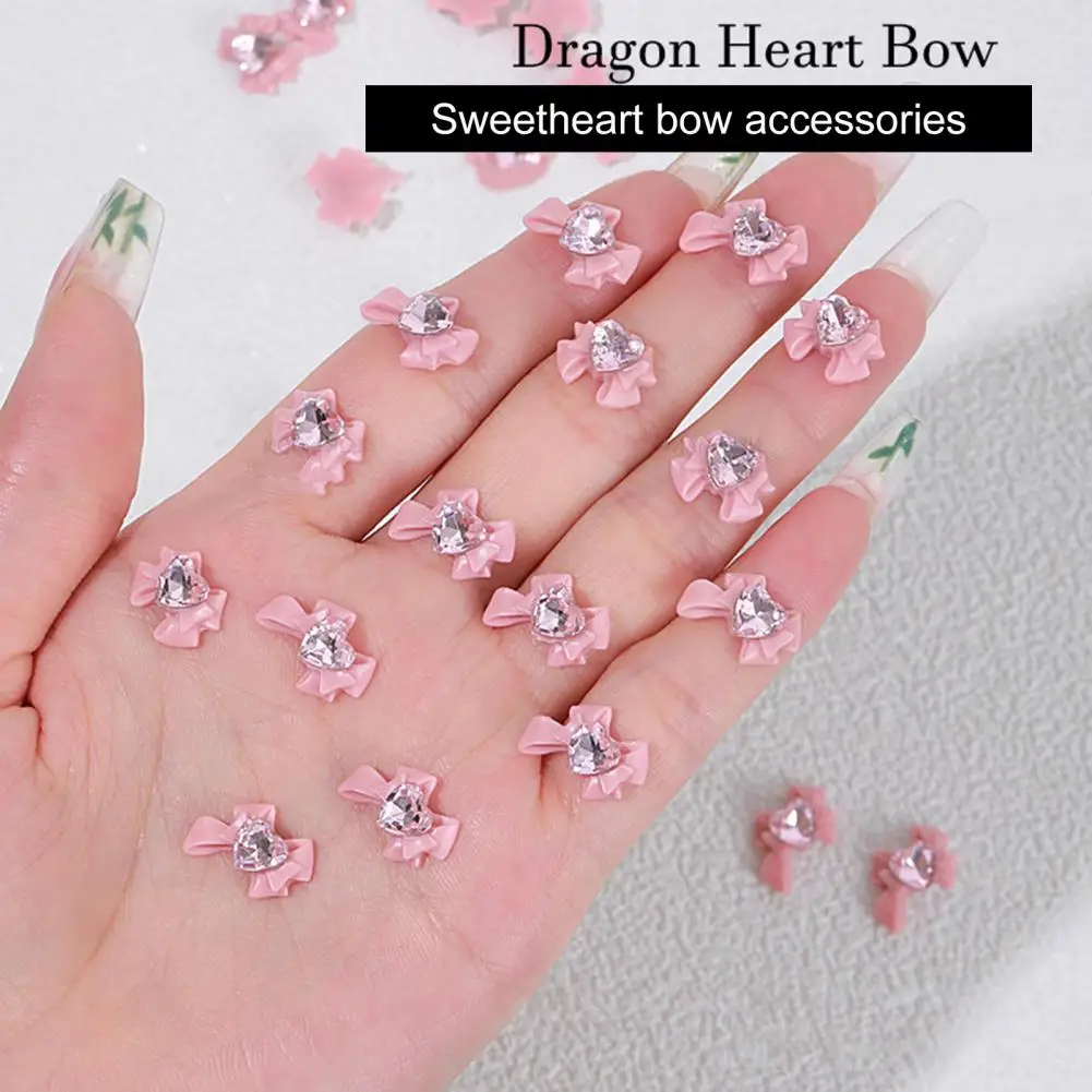 40Pcs Pink Bow 3D Nail Charms Shiny Heart Rhinestone Inlay DIY Craft Project Jewelry Accessories Ornaments Nail Art Decoration