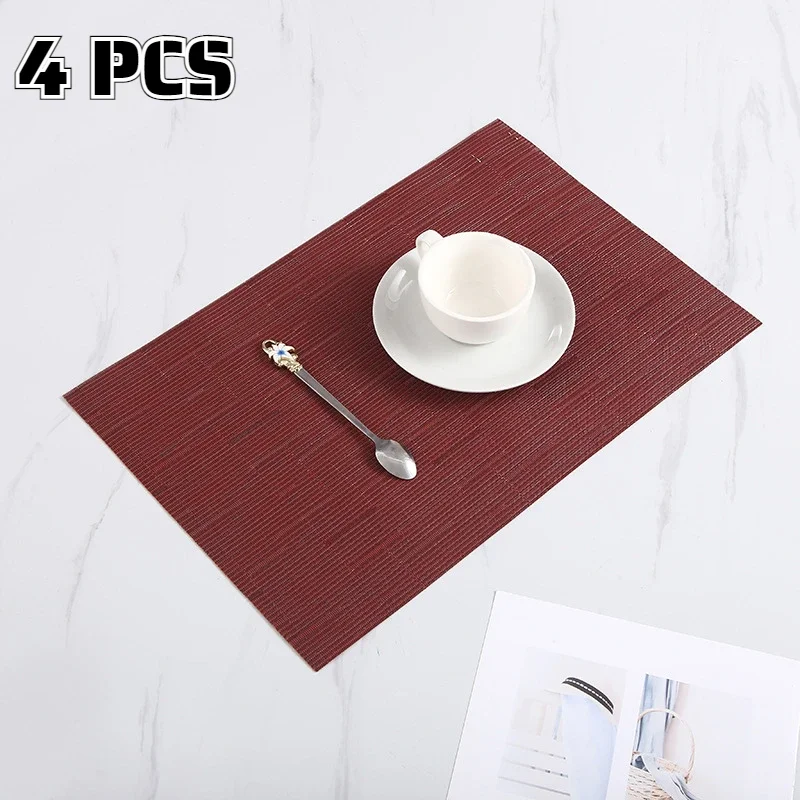 

4 PCS Solid Color Placemat Table Mat PVC Rectangle Kitchen Tableware Cup Coasters Decor Insulation Non-Slip Placemats For Table