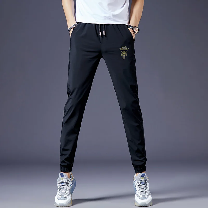 

Casual Men's Sweatpants Faionable Cartoon Rhinestone Qui Dry Summer Spor Trousers mid Waist Slim Fit Long Pants