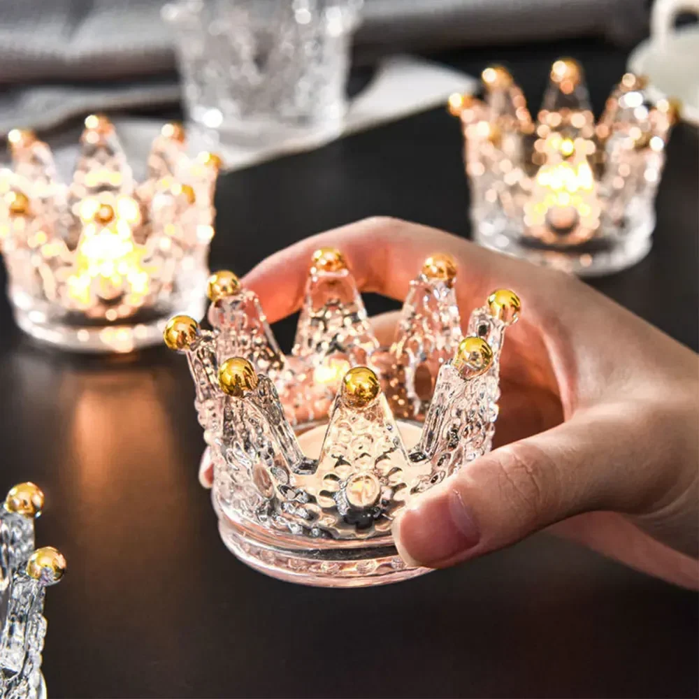 Glass Crystal Crown Candle Holders Home Decor Wedding Decoration Accessories Candlesticks For Candelabro Centerpiece Vintage