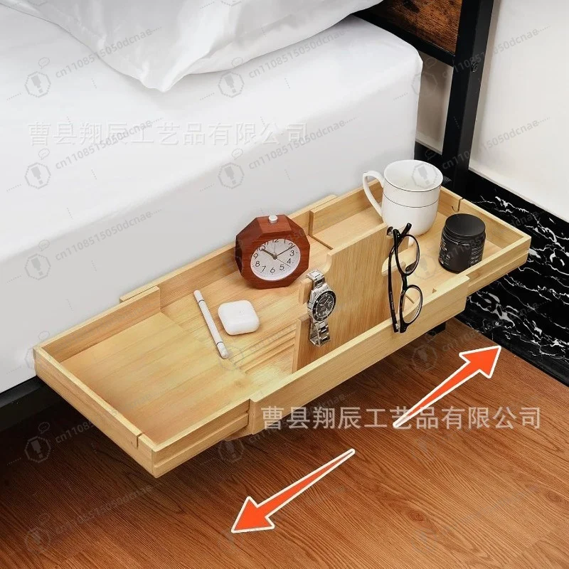 Adjustable Bamboo Bedside Organizer Shelf for Dorm Hanging Storage, Compact Multi-purpose Rack