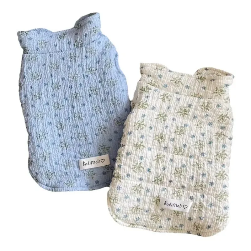 Dog Clothing, Small and Medium-sized Dog Vest, Without Sleeves, with Small Floral Patterns