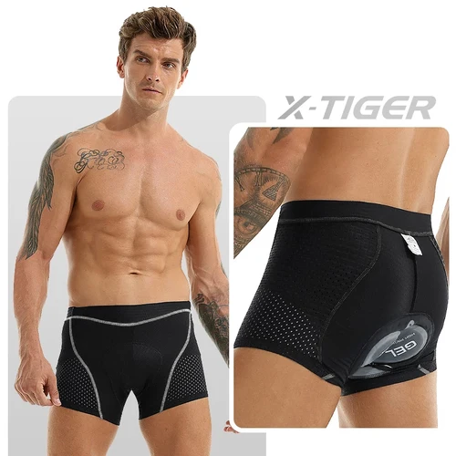 Imagen 2 del producto X-TIGER pantalones cortos de ciclismo para hombre, almohadilla de GEL, ropa interior de ciclismo de malla transpirable, ropa interior de bicicleta a prueba de golpes, pantalones cortos para montar en bicicleta de montaña y carretera