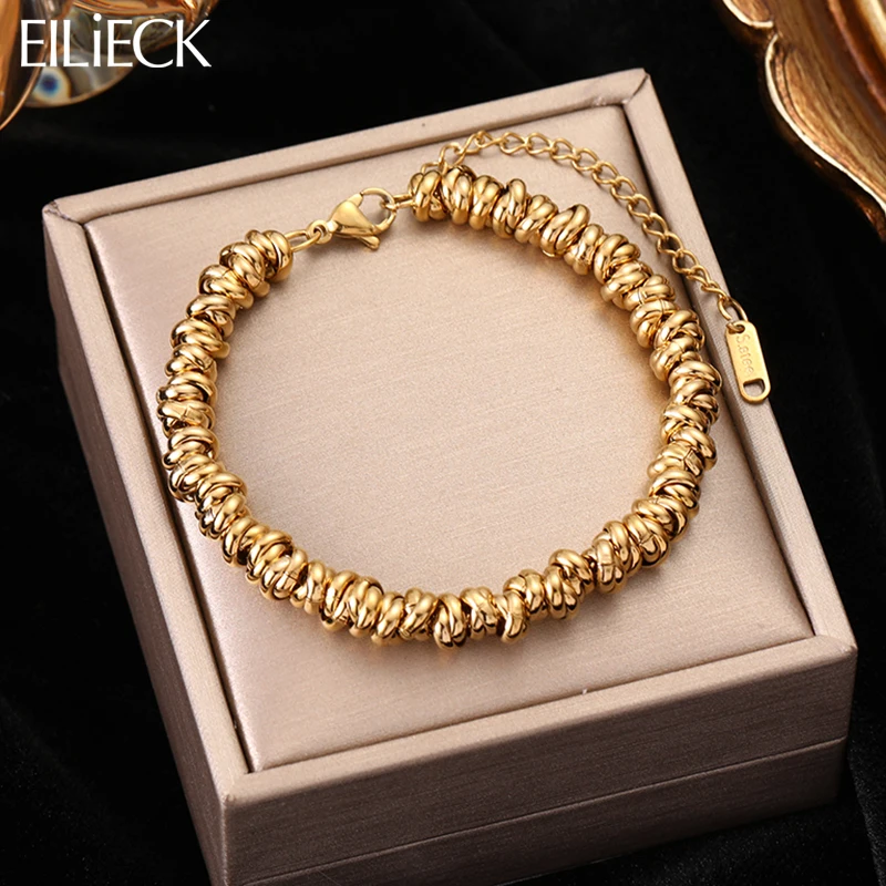 EILIECK 316L Stainless Steel Gold Color Annularity Chain Link Bracelet For Women Luxury Designer Fashion Wrist Jewelry Gifts