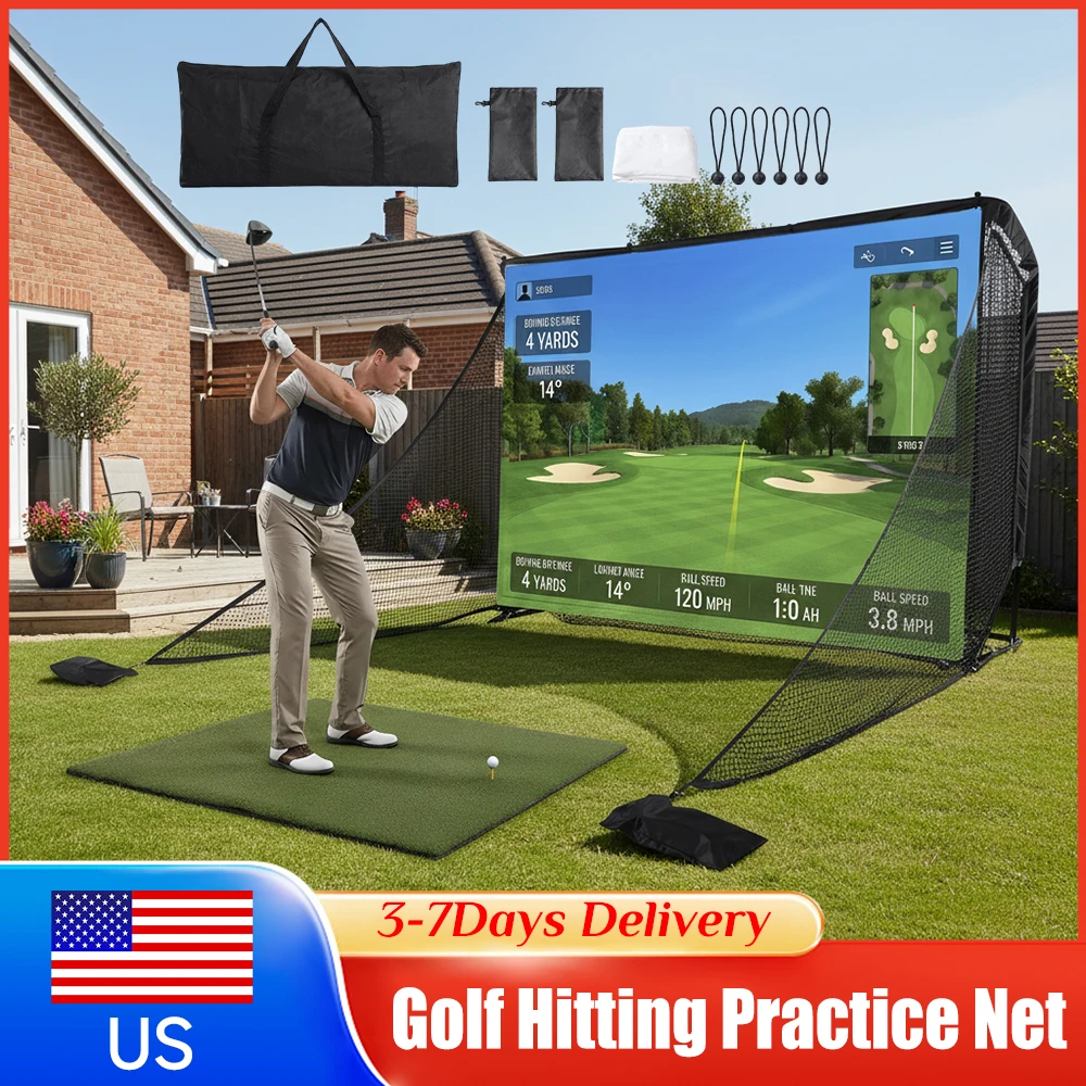 

Сетка для тренировки по гольфу 10x7 футов с боковыми барьерами и сумкой для переноски, сетка для отработки ударов для использования в помещении, на улице, в гараже, на заднем дворе, для тренировок.