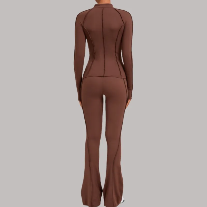 طقم يوجا نسائي بحزام رفيع حمالة صدر جميلة وسحاب معطف ناعم عالي الخصر سروال واسع للجري واللياقة البدنية طقم رياضي ضيق مكون من 3 قطع #6