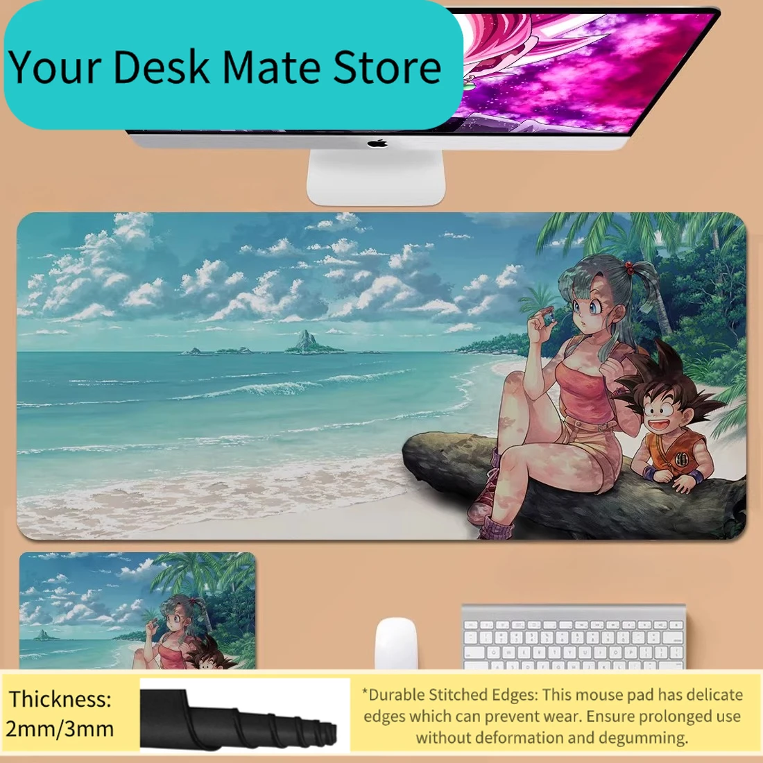 Hochauflösendes Druck-Mauspad mit Dragon Ball Anime-Motiven, Son Goku, Vegeta, Bulma, Broly, Übergroßes Tastaturpad, Bürotischunterlage