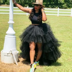 Black Tulle Puffy Skirt Women High Low Tiered  Prom Party Skirt Girls Formal Wear High Waist Tutu Skirt Any Color And Size