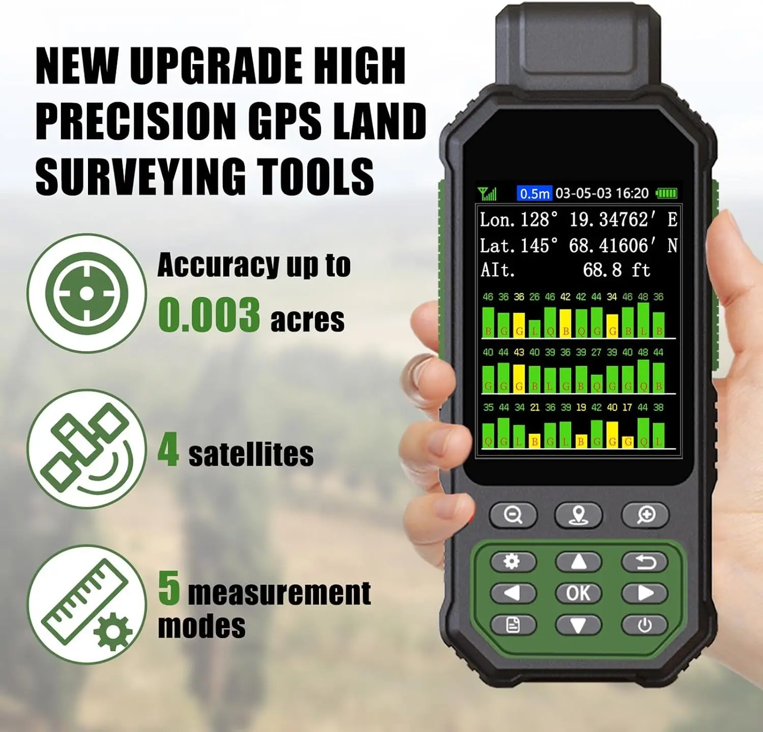 Handheld GNSS Survey Equipment Digital Land Survey GPS Measure Area Distance 32in Color Screen 6 Satellite Systems IP65 4000mAh