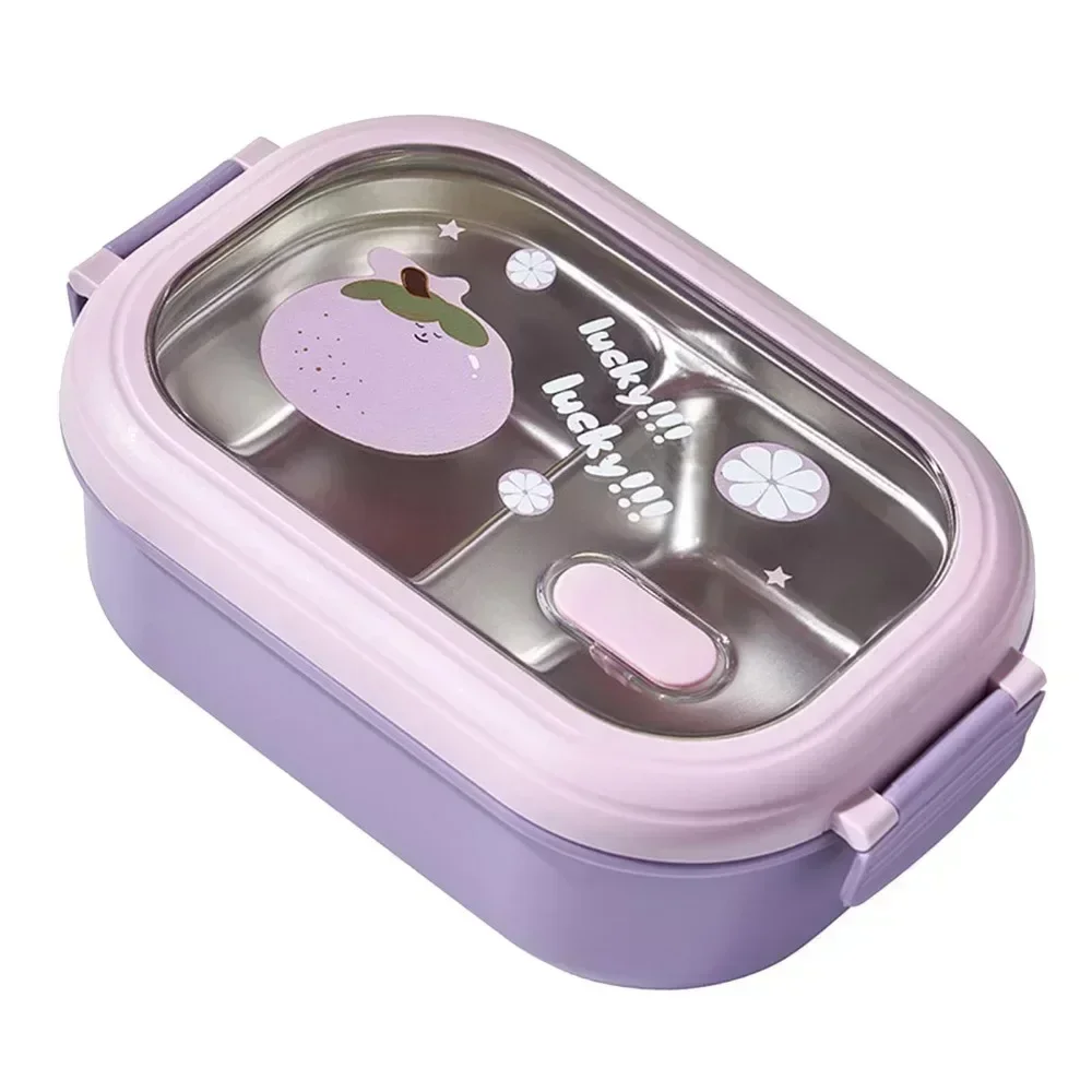 Bento Lunch Box Portable Safe Leakproof Divided Stainless Steel Thermal Lunch Box for Students School Office Purple