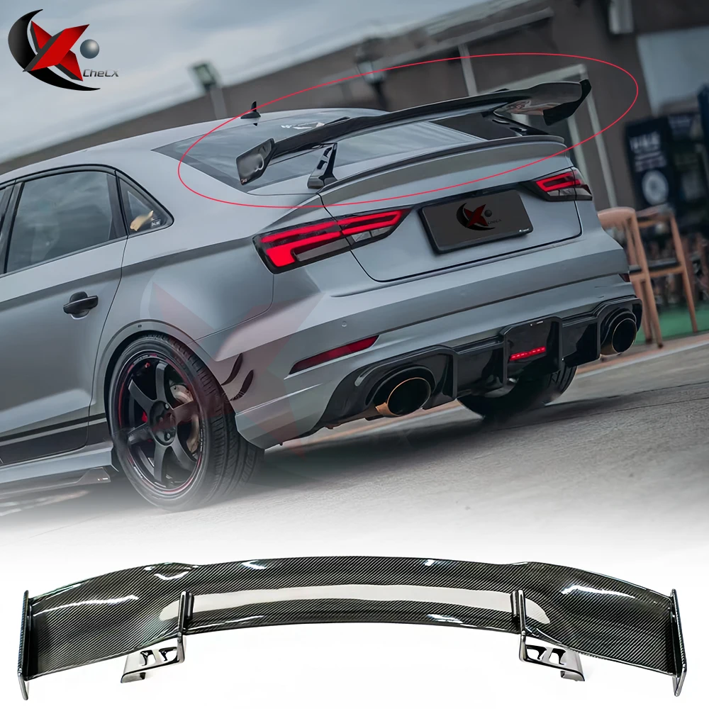 

For Audi A3 S3 RS3 2013-2024 True Carbon Fiber GT Style Rear Spoiler Glass Fiber Material Glossy Black Spoiler Tail Wing