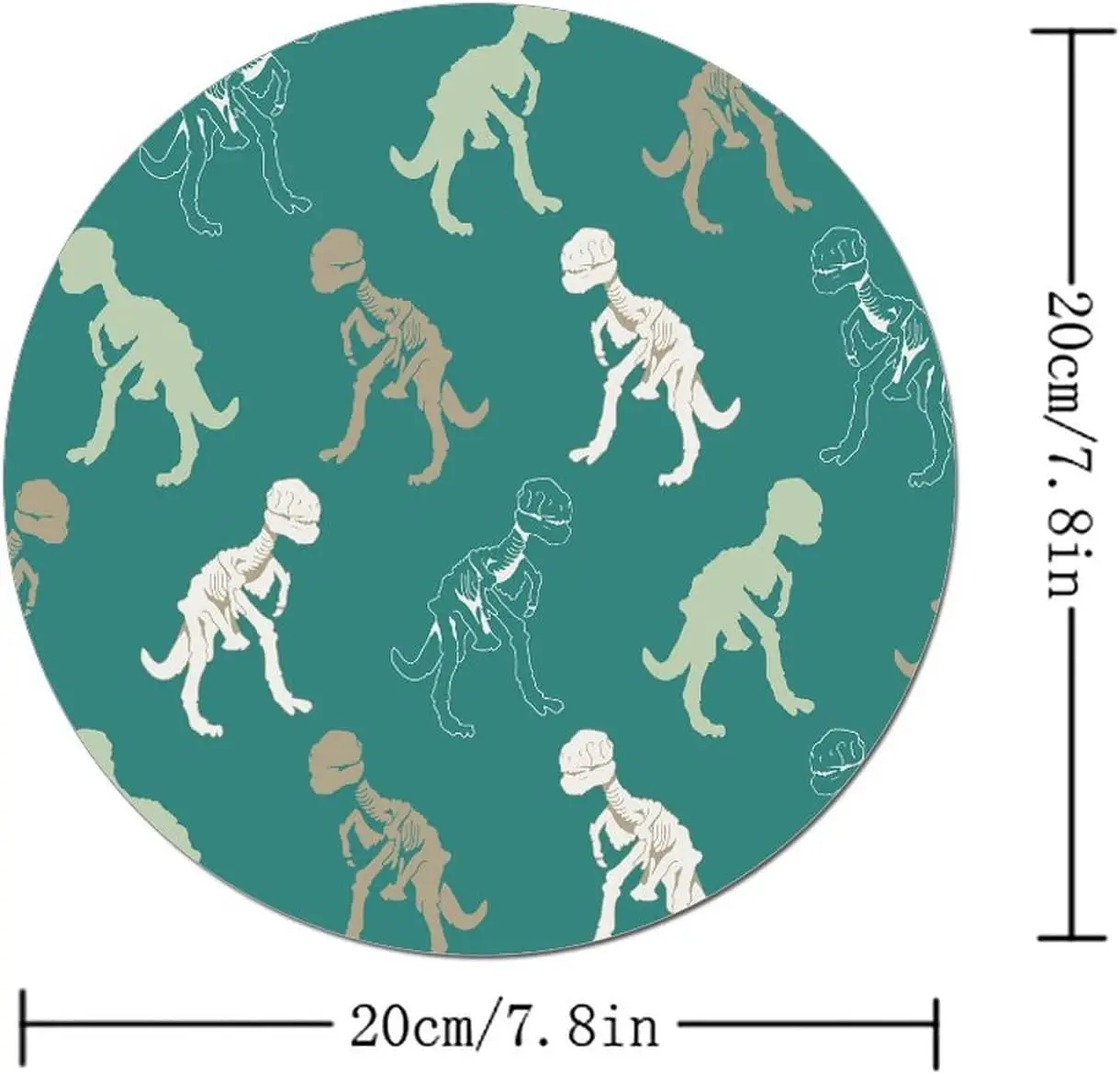 Dinosaur Skeletons Mouse Mat with Non-Slip Rubber Base Cute Round Mousepad for Laptop Computer Office Desk Accessori 7.8x7.8 In