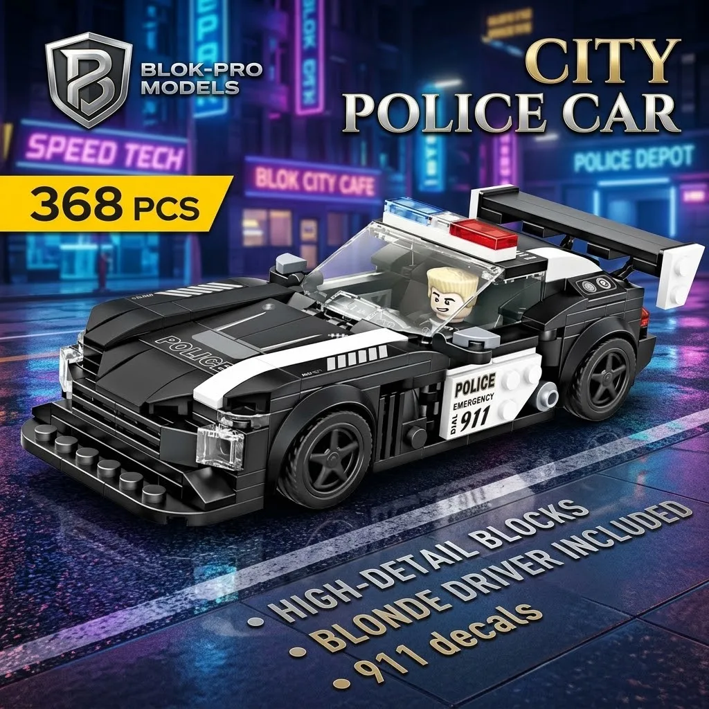 368PCS City Racing Police Car Building Blocks, Super Speed Rally Vehicle MOC Model, DIY Assembly Toy, Holiday Gift for Boys Teen