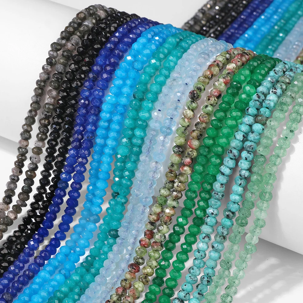 3*4mm Faceted Natural Stone Beads 35cm Strand Green Blue Rondelle Loose Beads for DIY Jewelry Making Bracelet Necklace