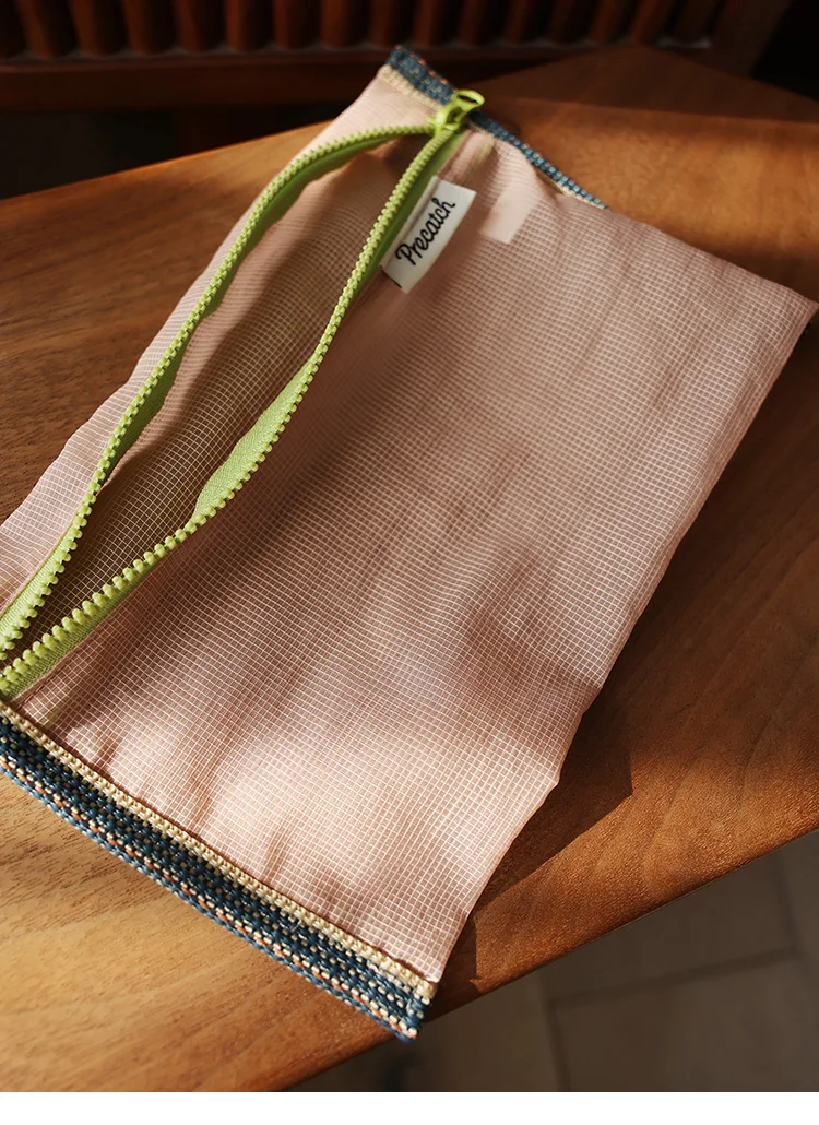 Translucent Mesh Nylon Storage Bag ID Bag Travel Ticket Data Line Pen Storage Portable Thin Foldable Cosmetic Bag Pencil Case