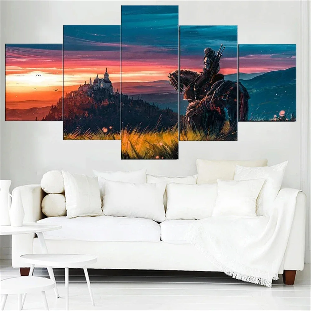 Unframe 5Pcs Game Hunt Geralt of Rivia Posters Canvas Wall Art Pictures Decoration Living Room Accessories Home Decor Paintings