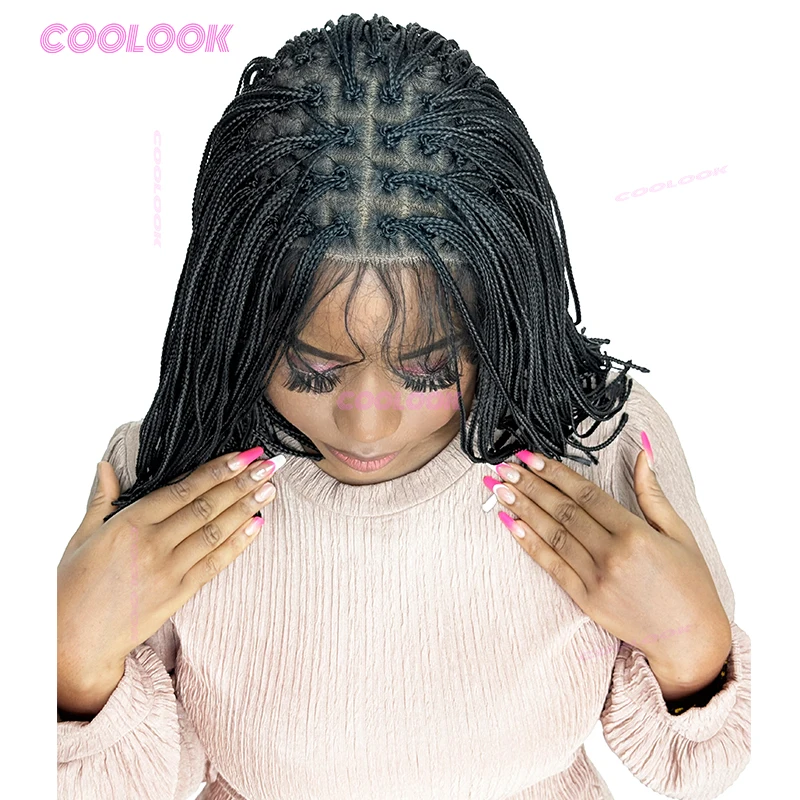 

12 "Короткий Боб Микро Косы Парик Синтетические Плетеные Парики Для Чернокожих Женщин Косички Кружевные Парики Коробка Плетеные Парики