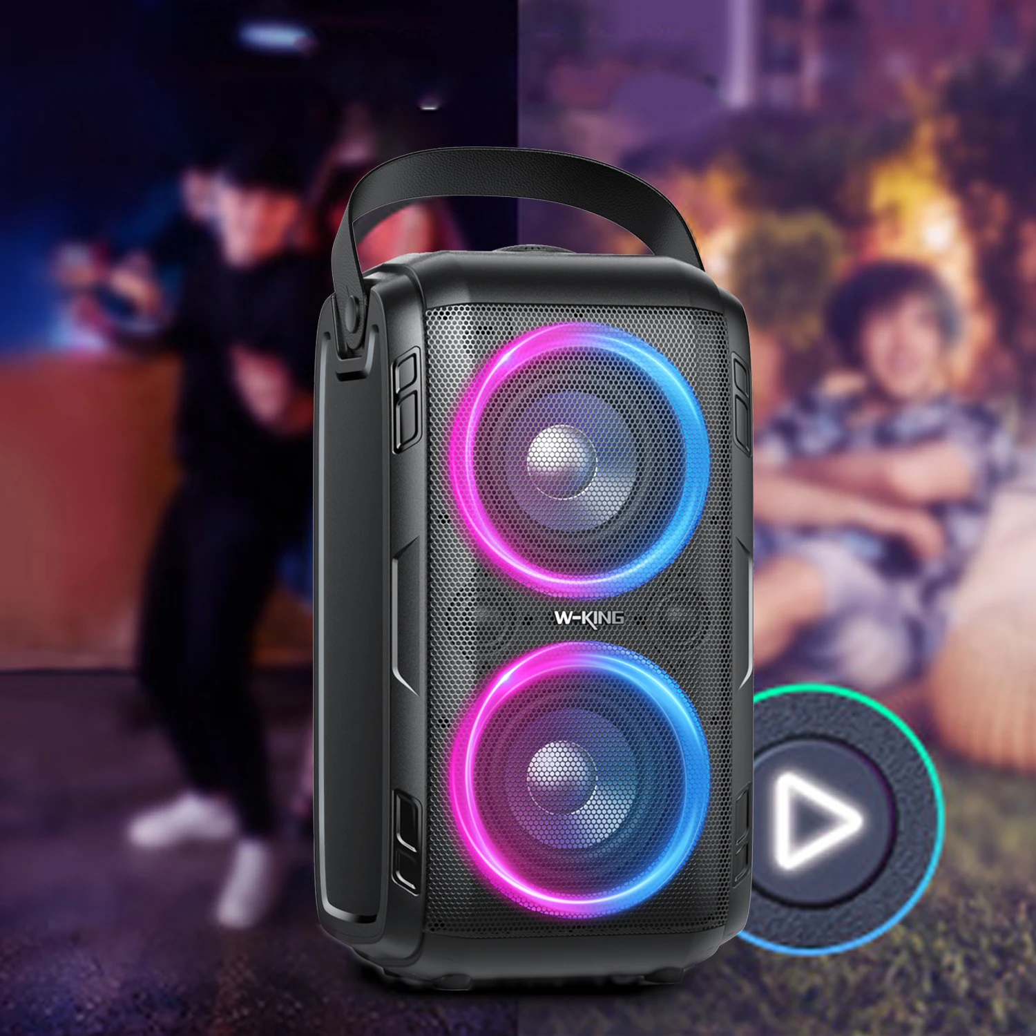 W-KING T9-2 Bluetooth Speakers w/ Subwoofer 80W RMS Outdoor 105dB Loud Boom Box, Deep Bass/Mixed Color Lights, Non-Waterproof