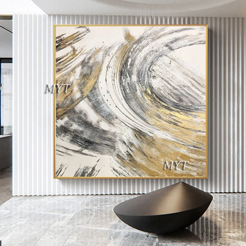 

Unframed Gold Foil Acrylic Textured Abstract Canvas Oil Painting Concise Style Modern Custom Ornaments Home Decoration