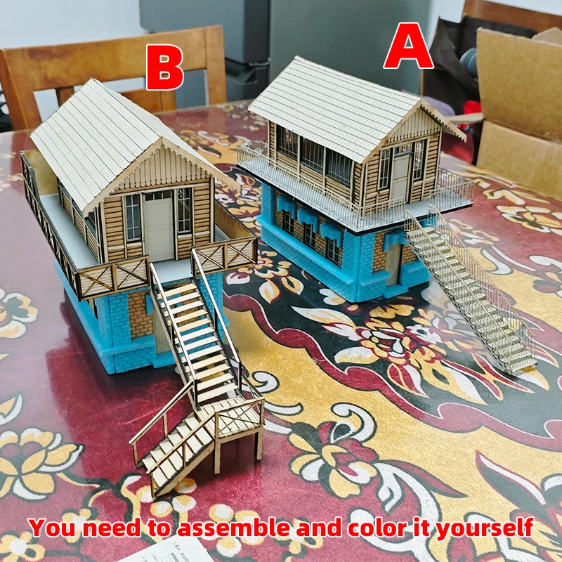1/35 Modellbausatz Miniatur-Diorama Architektonisches Gebäude Hausmodell Eisenbahn unbemalt 19. Jahrhundert Bahnhof Wartehalle DIY – Detail 5