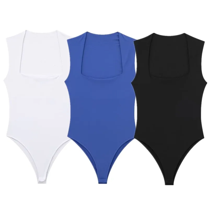 

Faionable Summer Women's Slim Fit Square Collar Jumpsuit High Waist ort Pants Commute Sle Polyester Fabric