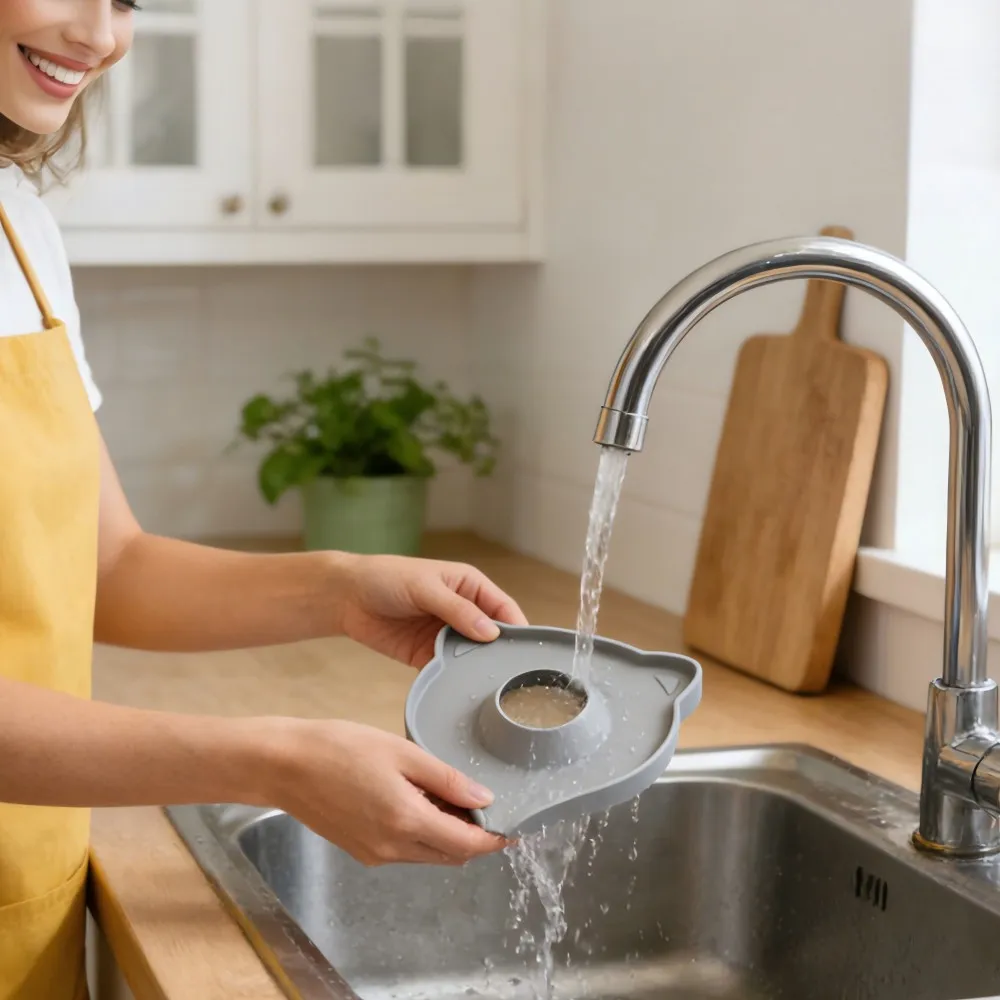 Cute Cat Silicone Faucet Water Catcher Mat, Anti-splash Kitchen Bathroom Tap Drip Tray, Food Grade Quick Dry Sink Counter