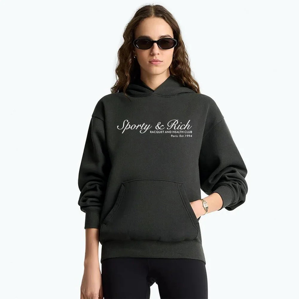 

Autumn Vintage Style Women Oversize Hoodies Black Cotton Sport Club Printing Casual Pullover Street Fashion Long Sleeve Jumper