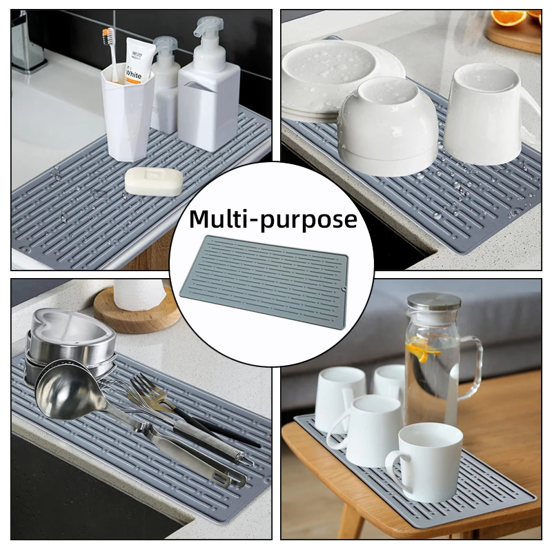 Kitchen Silicone Dish Drying Mat Heat Resistant Draining Tableware Dishwaser Durable Cushion Pad Dinnerware Table Mat Placemat