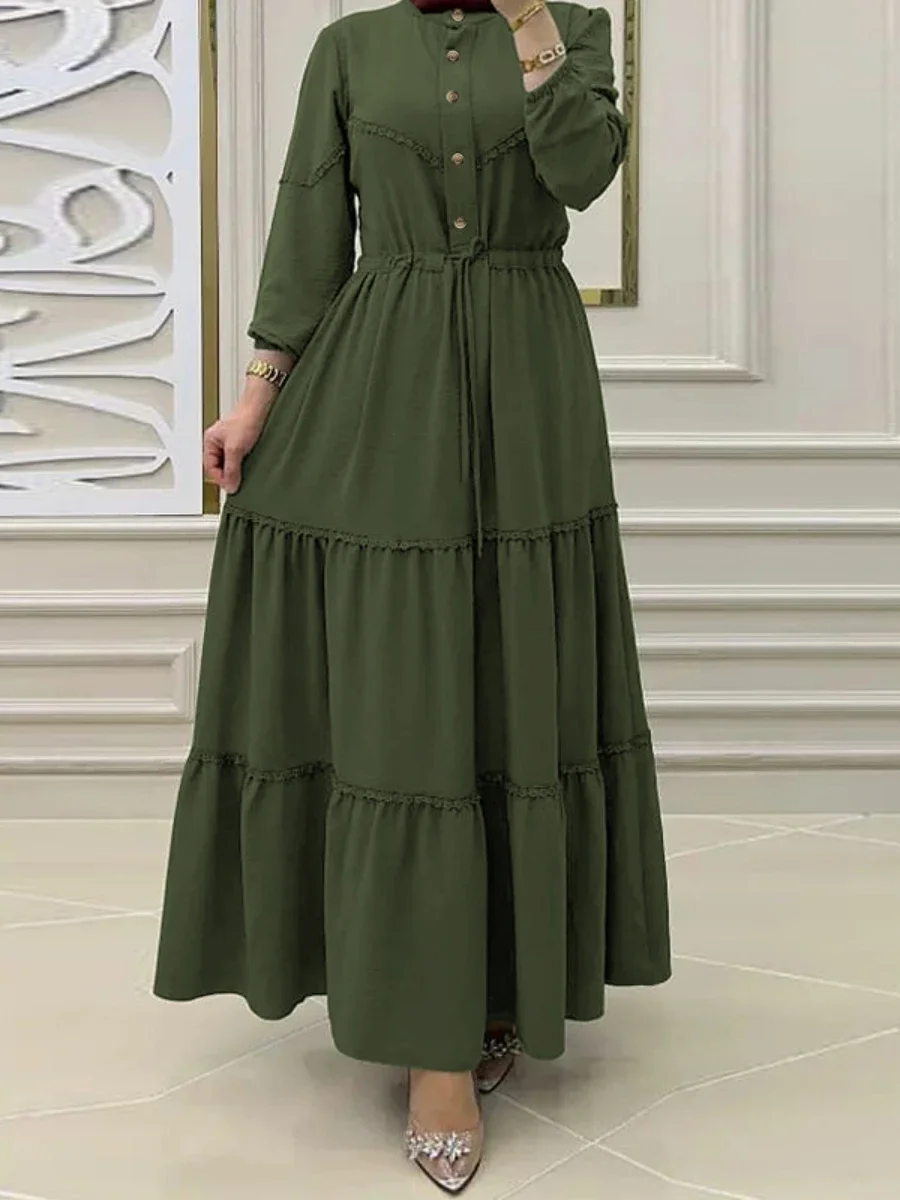 Eid Muslim Abayas for Women Dress Long Sleeve Stand Collar Dubai Long Robe Party Dress Vestidos Abaya Autumn Vestidos 2024