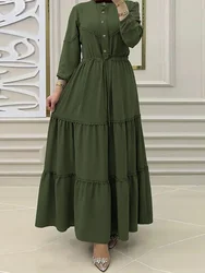 Eid muzułmańska Abayas damska sukienka z długim rękawem z kołnierzem dubajskim długa suknia imprezowa sukienka Vestidos Abaya Autumn Vestidos 2024