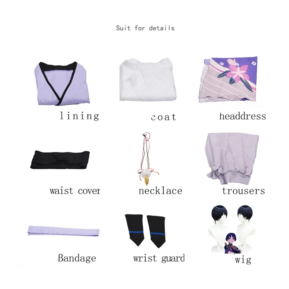 Genshin Impact Scaramouche Kunikuzushi วิกชุดคอสเพลย์ผู้หญิงเกมชุดนักล่าชุดกิโมโนคนพเนจรใส่เล่นบทบาทในวันฮาโลวีน