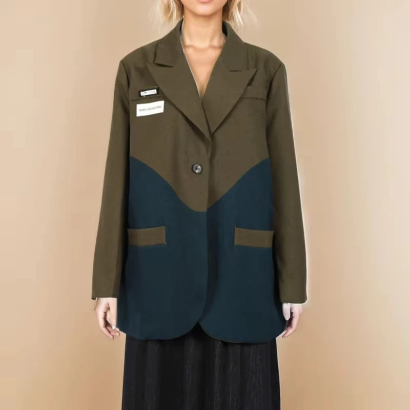 

Color Matching Design Blazers Woman Fashion High Quality Elegant Luxury Blazer Ladies Casual Coat 20255 For Summer
